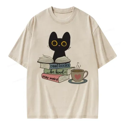 Pagewings Read Books Be Kind Stay Weird Unisex Washed T-shirt