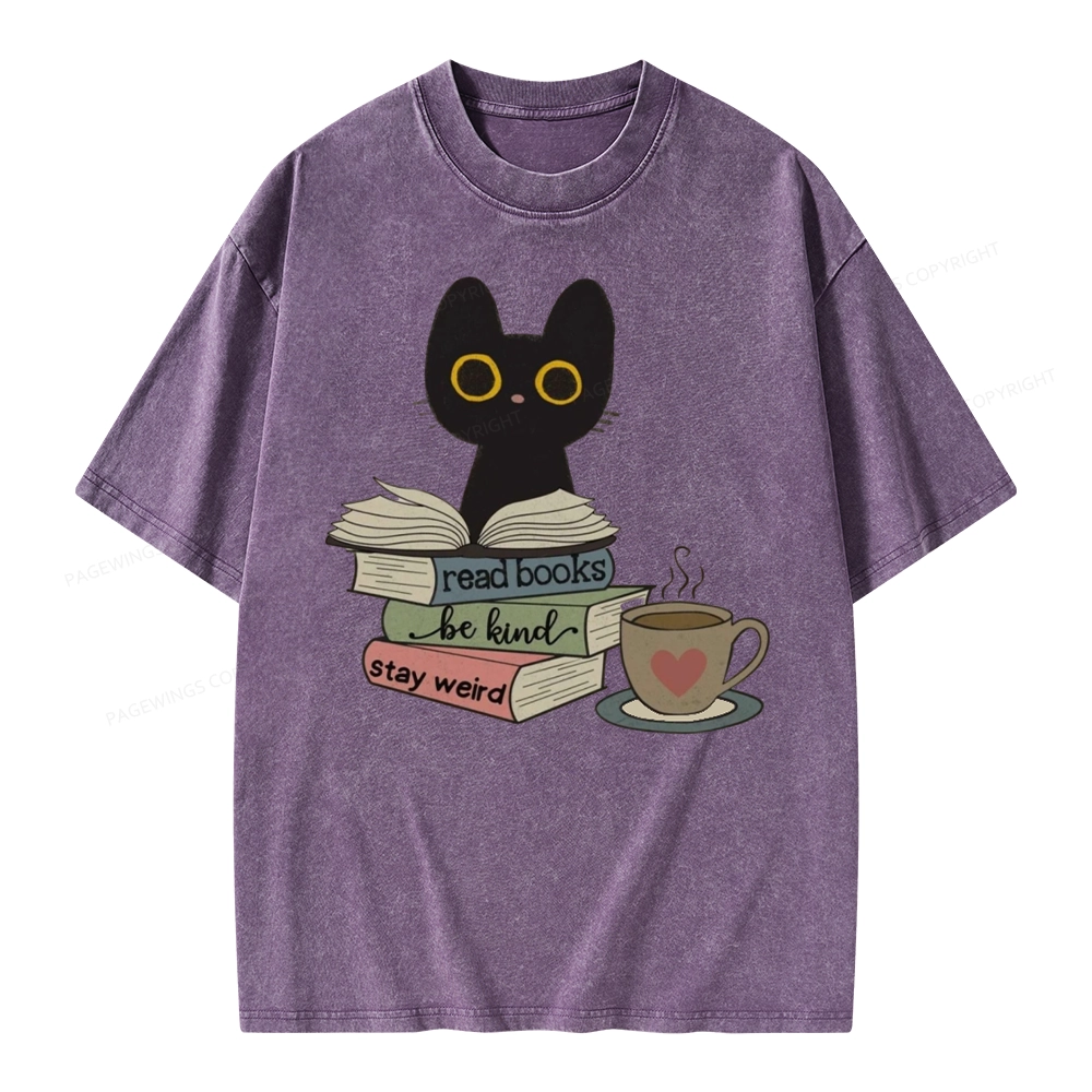 Pagewings Read Books Be Kind Stay Weird Unisex Washed T-shirt