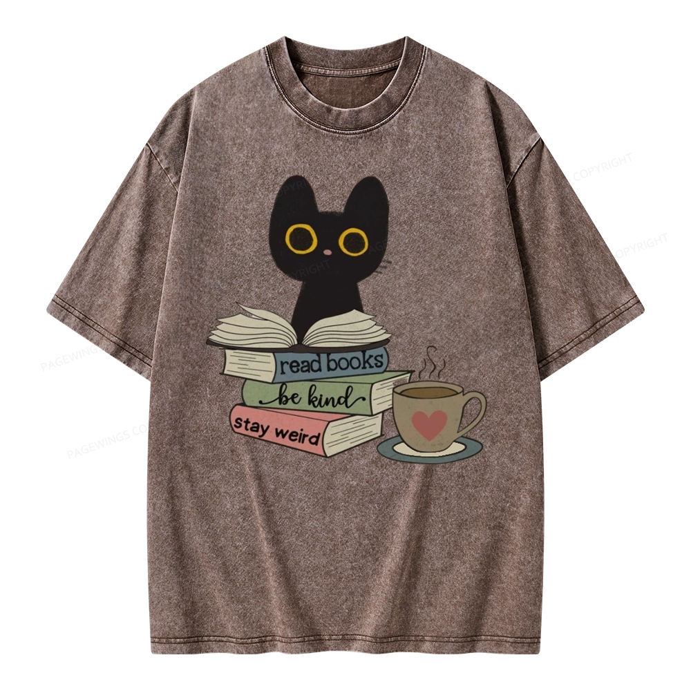 Pagewings Read Books Be Kind Stay Weird Unisex Washed T-shirt