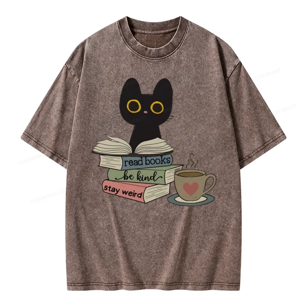 Pagewings Read Books Be Kind Stay Weird Unisex Washed T-shirt