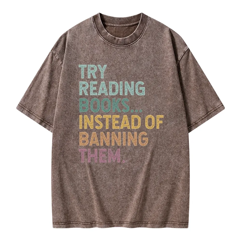 Pagewings Try Reading Books Unisex Washed T-shirt