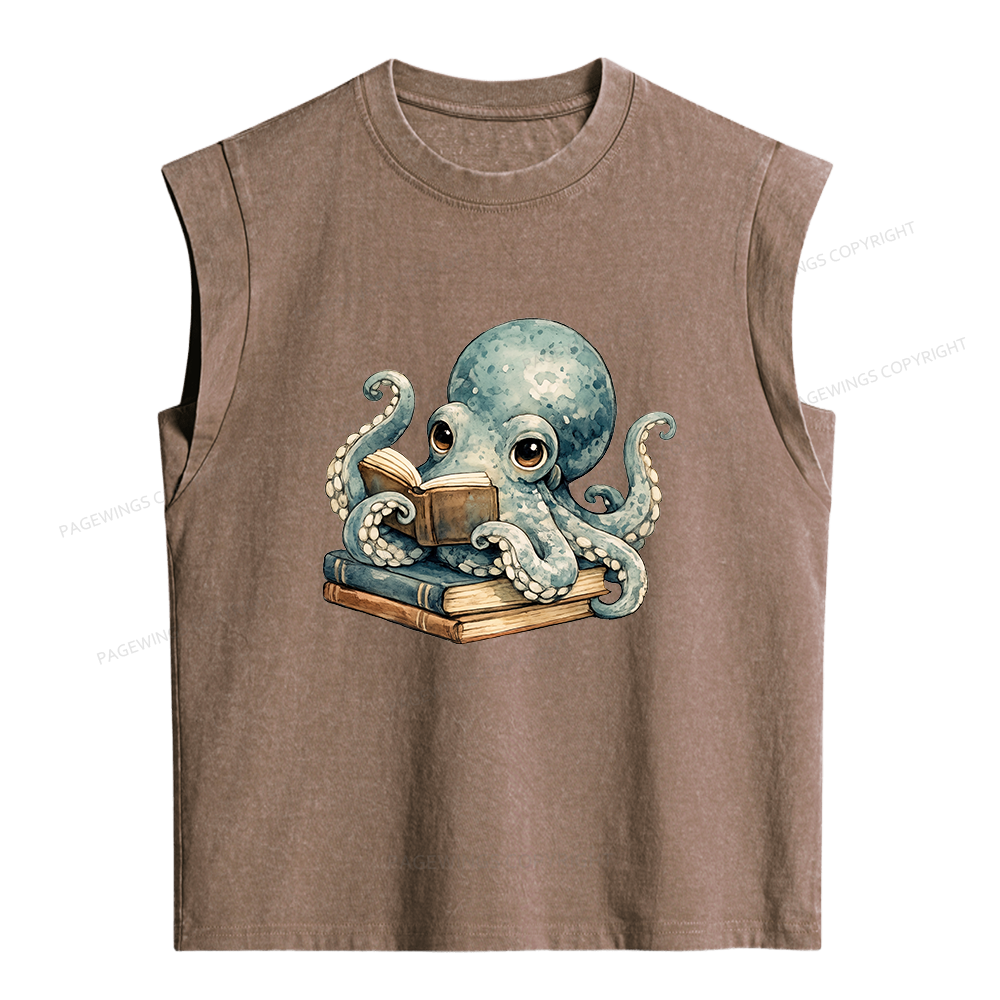 Pagewings Octopus Book Lover Women's Washed Tank Top