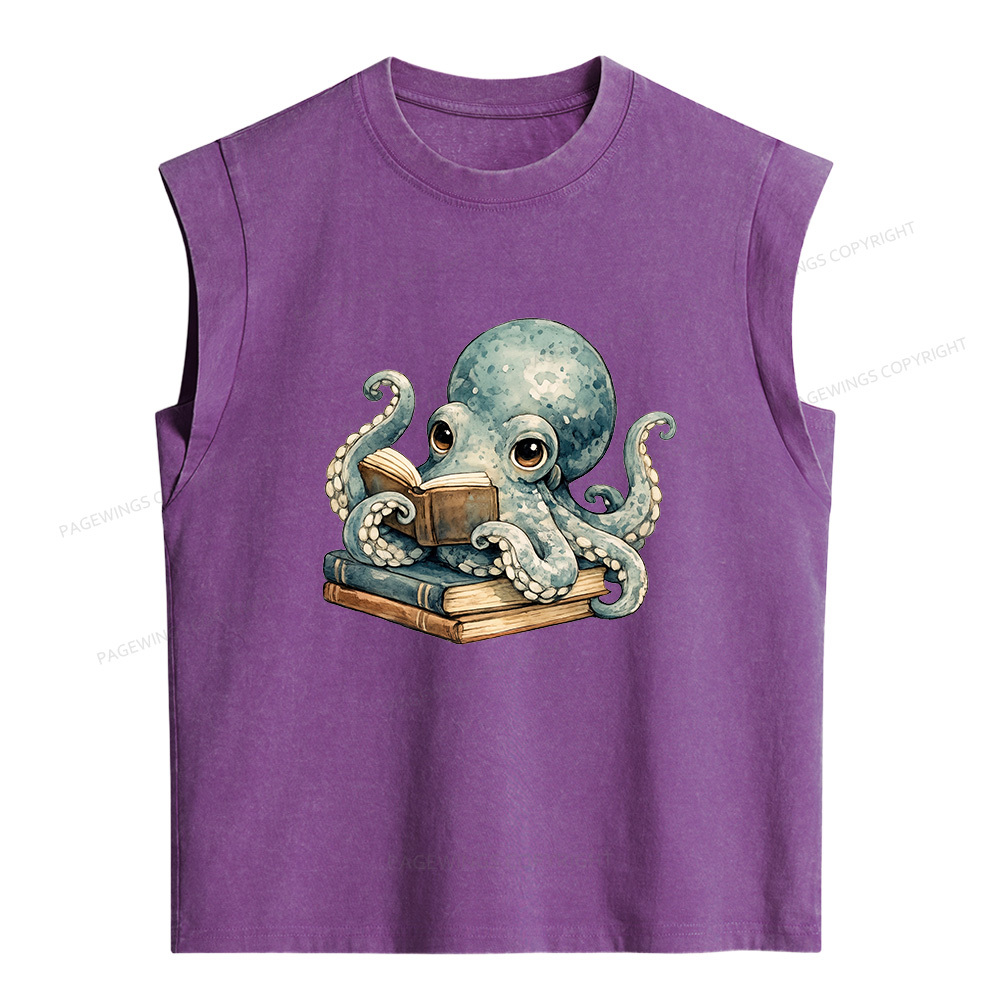 Pagewings Octopus Book Lover Women's Washed Tank Top