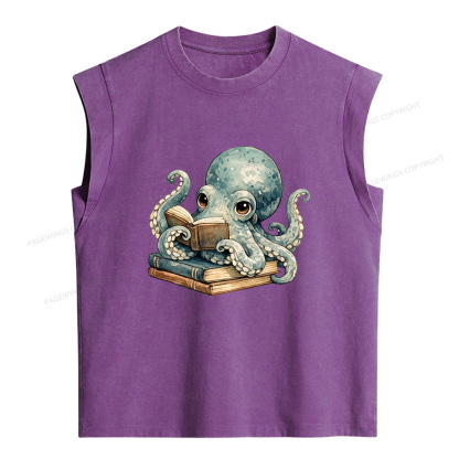 Pagewings Octopus Book Lover Women's Washed Tank Top