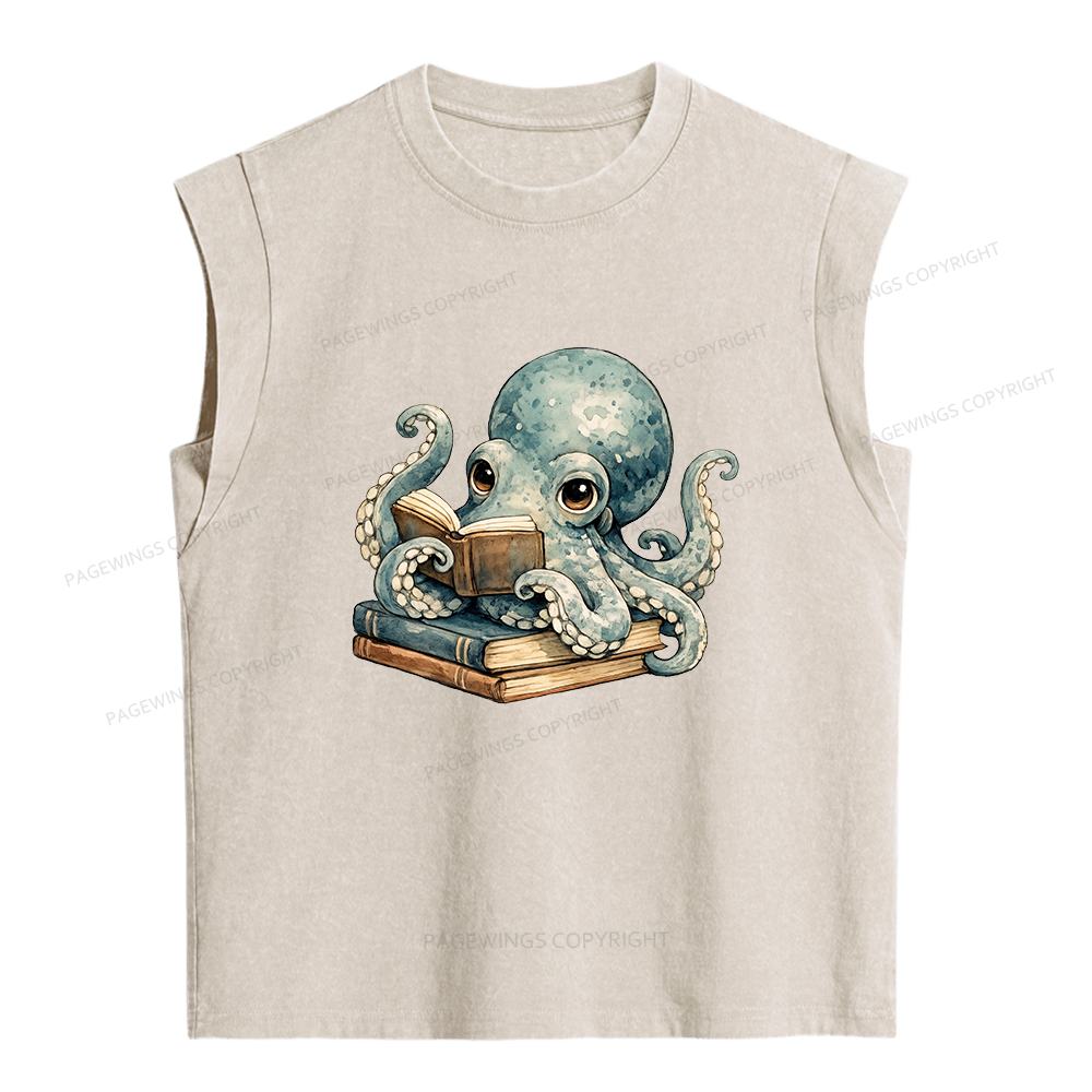 Pagewings Octopus Book Lover Women's Washed Tank Top