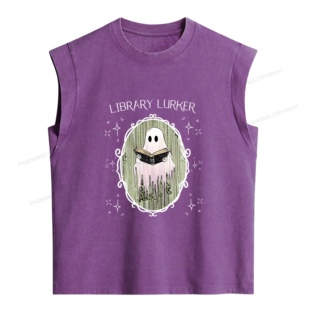 Pagewings Ghost Reading Book Women's Washed Tank Top
