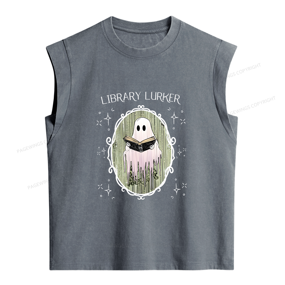 Pagewings Ghost Reading Book Women's Washed Tank Top