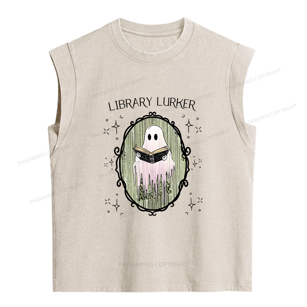 Pagewings Ghost Reading Book Women's Washed Tank Top
