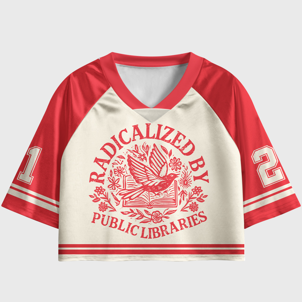Pagewings Radicalized By Public Libraries Women's Cropped Jersey