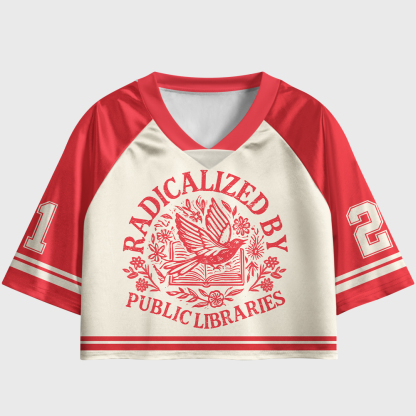 Pagewings Radicalized By Public Libraries Women's Cropped Jersey