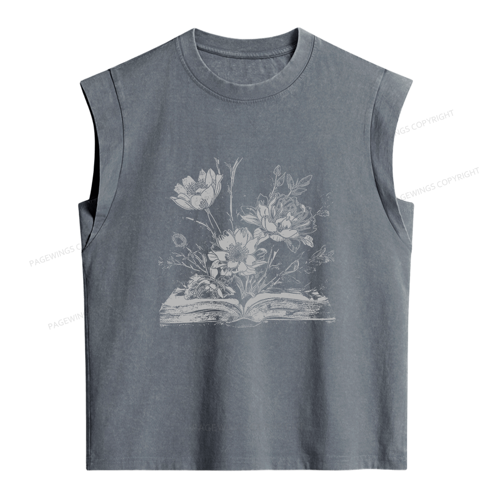 Pagewings Book and Flowers Women's Washed Tank Top