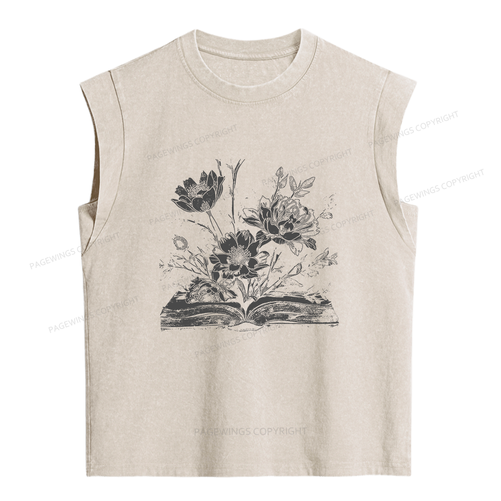 Pagewings Book and Flowers Women's Washed Tank Top