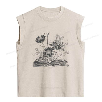 Pagewings Book and Flowers Women's Washed Tank Top