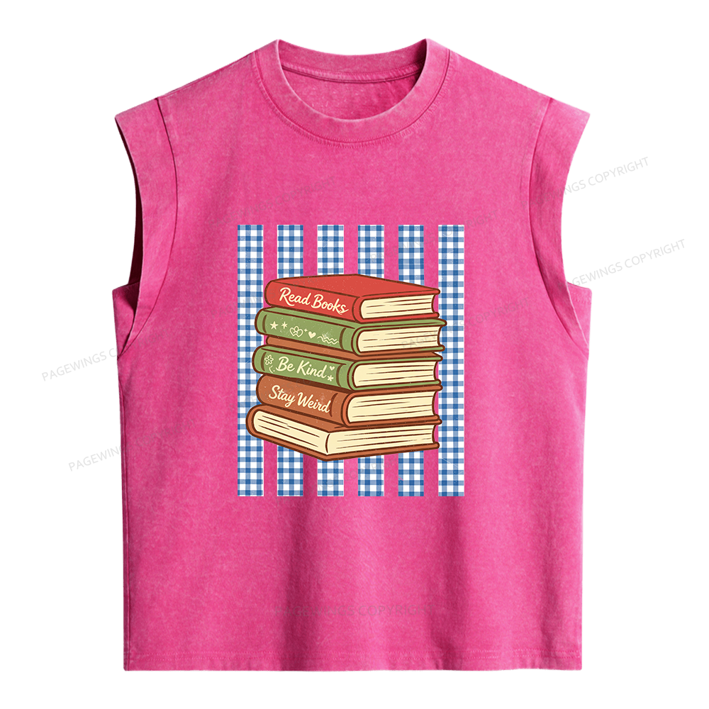 Pagewings Read Books Be Kind Stay Weird  Women's Washed Tank Top