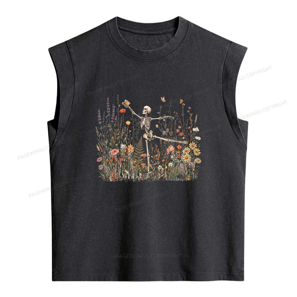 Pagewings Skeleton Reading Women's Washed Tank Top