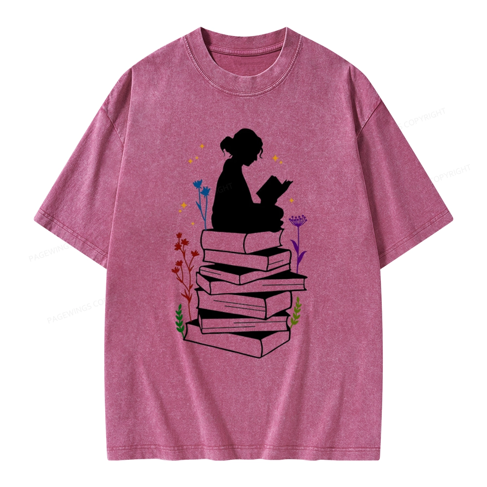 Pagewings Girl Reading Unisex Washed T-shirt