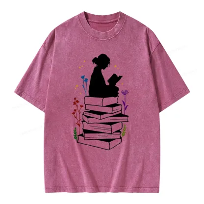 Pagewings Girl Reading Unisex Washed T-shirt