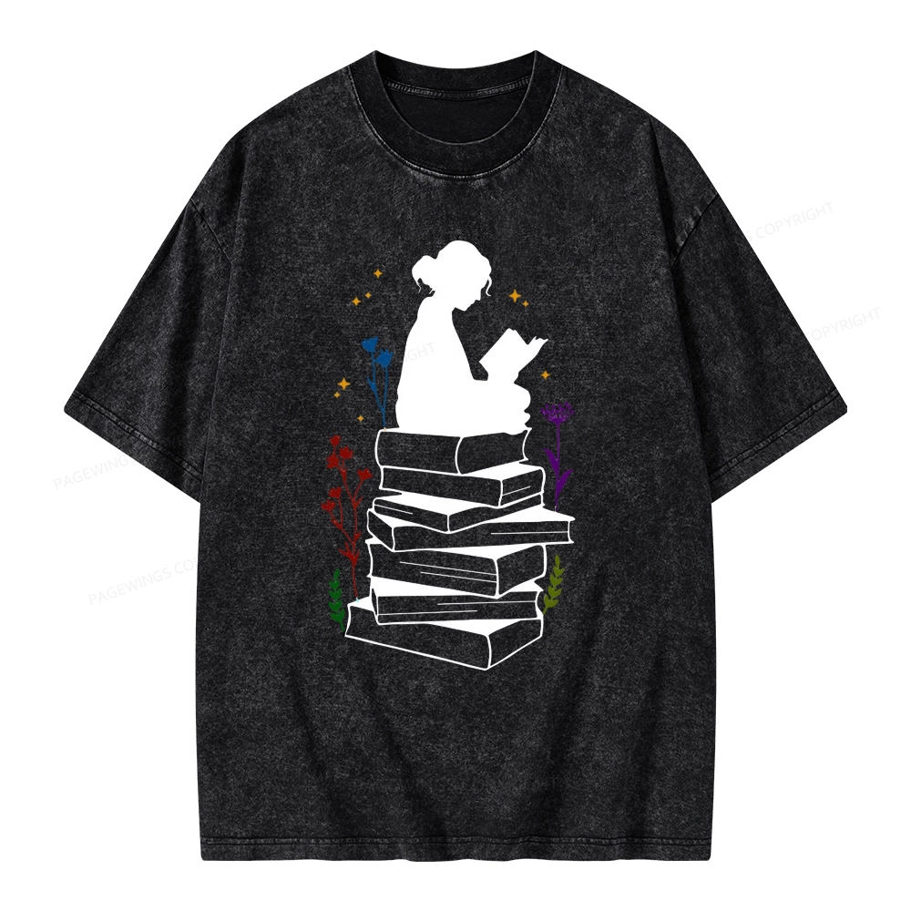 Pagewings Girl Reading Unisex Washed T-shirt