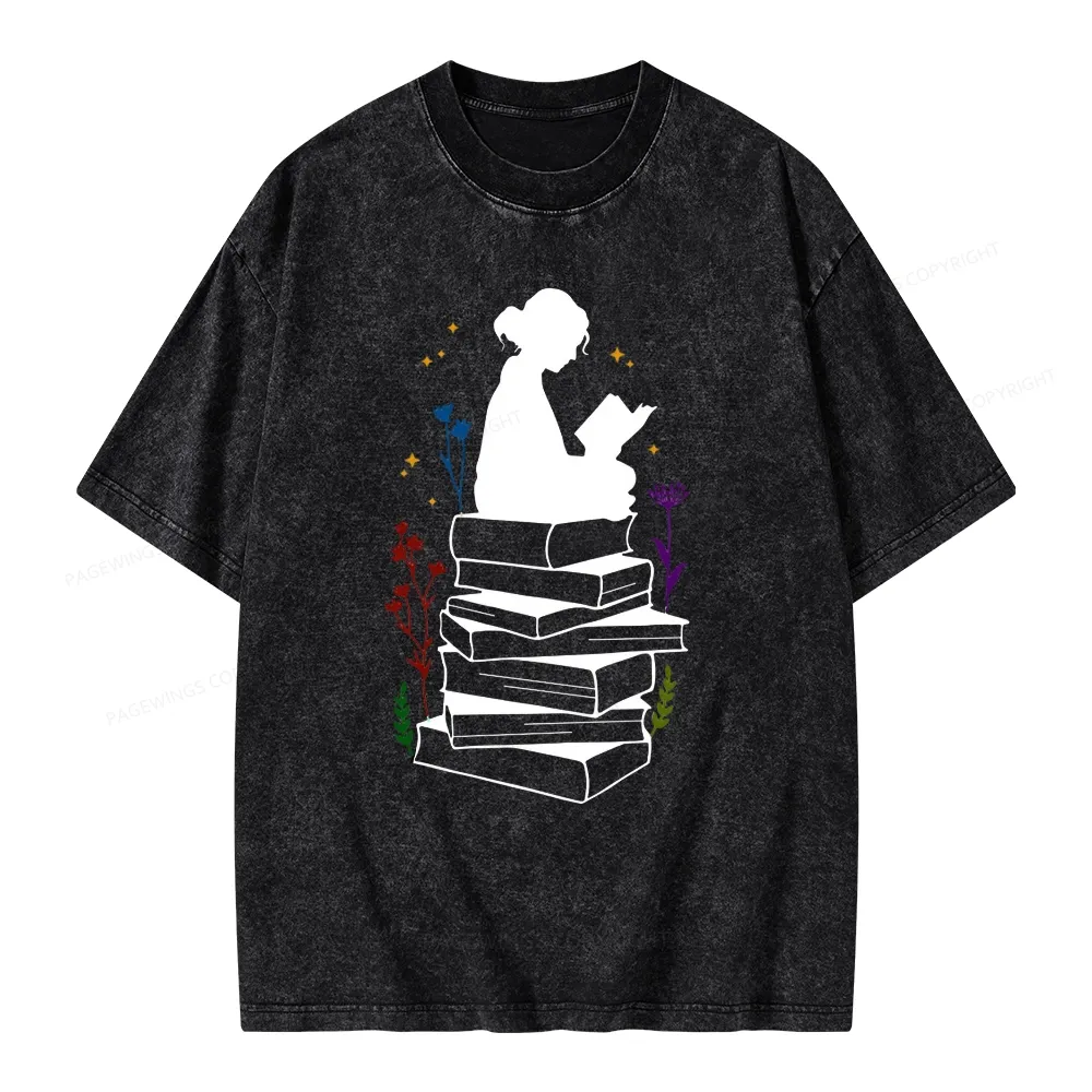 Pagewings Girl Reading Unisex Washed T-shirt