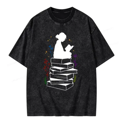 Pagewings Girl Reading Unisex Washed T-shirt
