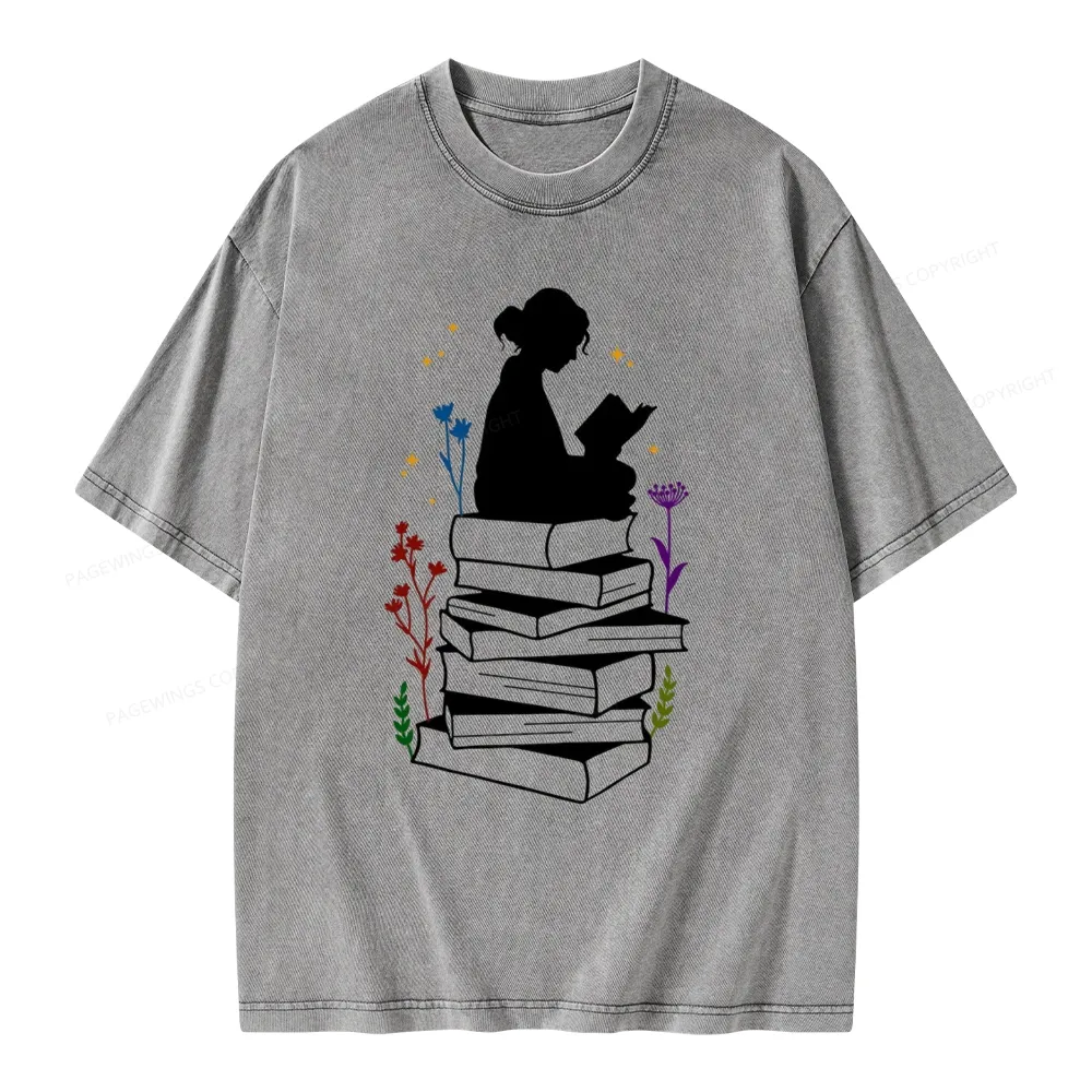Pagewings Girl Reading Unisex Washed T-shirt