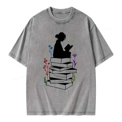 Pagewings Girl Reading Unisex Washed T-shirt