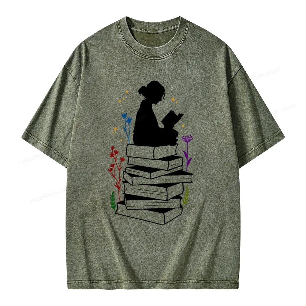 Pagewings Girl Reading Unisex Washed T-shirt