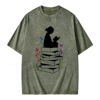 Pagewings Girl Reading Unisex Washed T-shirt