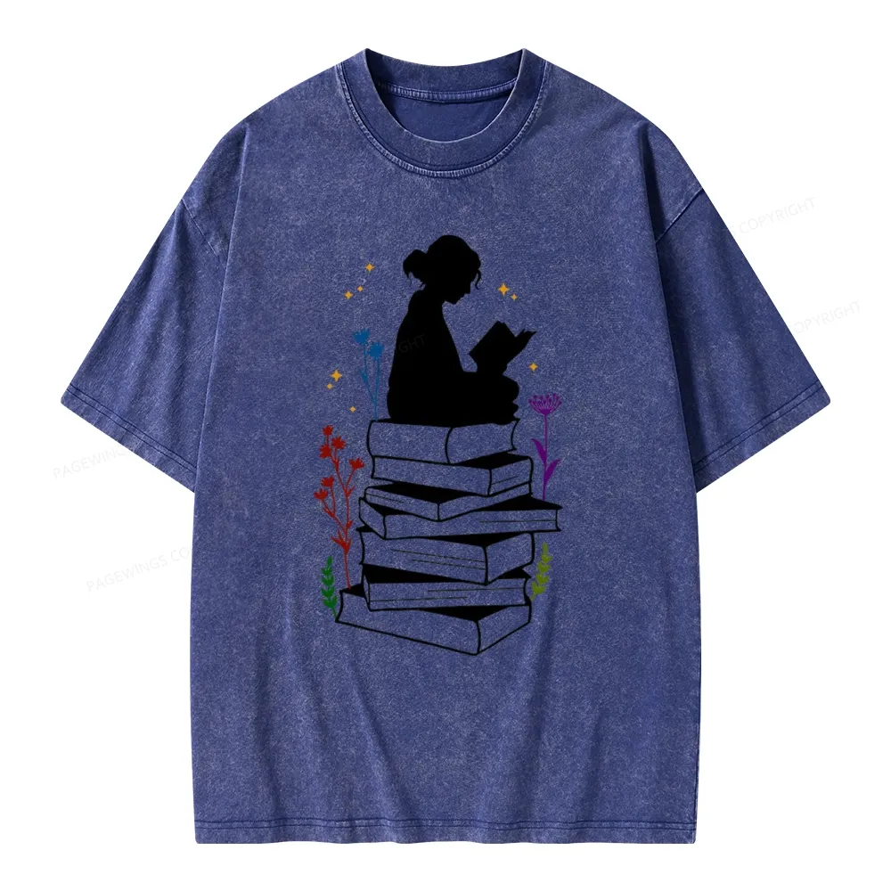 Pagewings Girl Reading Unisex Washed T-shirt