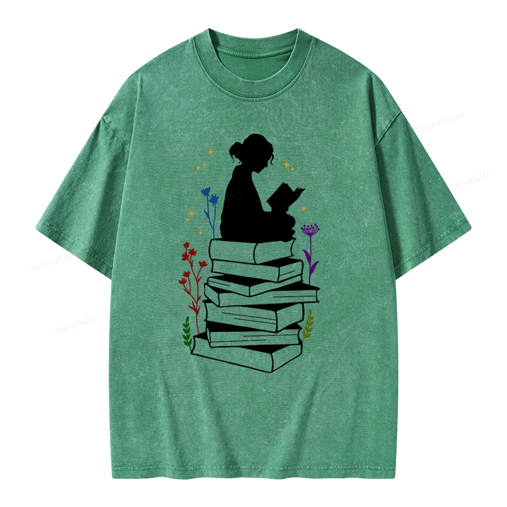 Pagewings Girl Reading Unisex Washed T-shirt