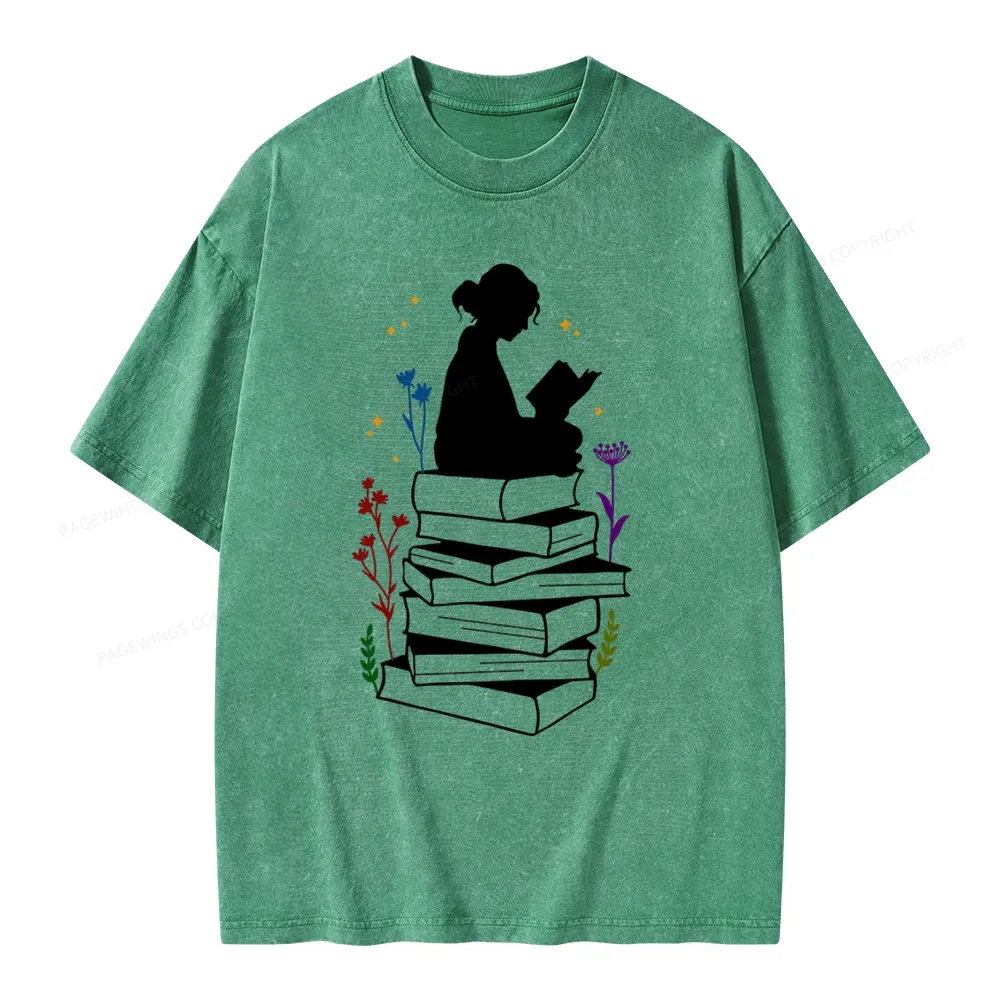 Pagewings Girl Reading Unisex Washed T-shirt