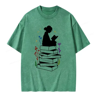 Pagewings Girl Reading Unisex Washed T-shirt