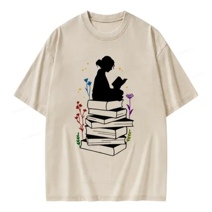 Pagewings Girl Reading Unisex Washed T-shirt