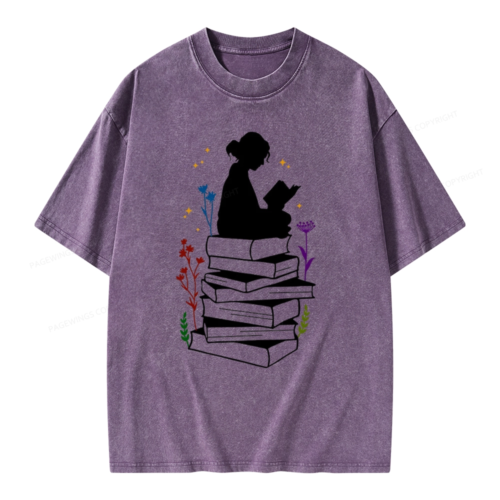 Pagewings Girl Reading Unisex Washed T-shirt