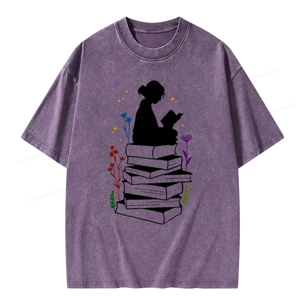Pagewings Girl Reading Unisex Washed T-shirt