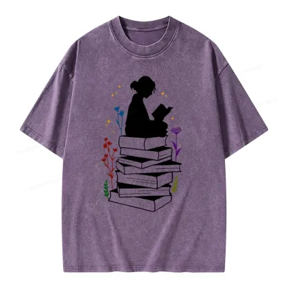 Pagewings Girl Reading Unisex Washed T-shirt