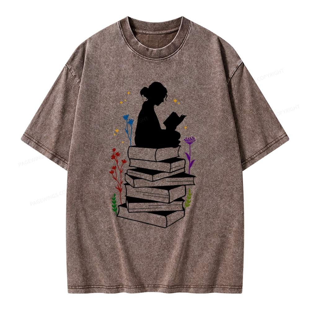 Pagewings Girl Reading Unisex Washed T-shirt