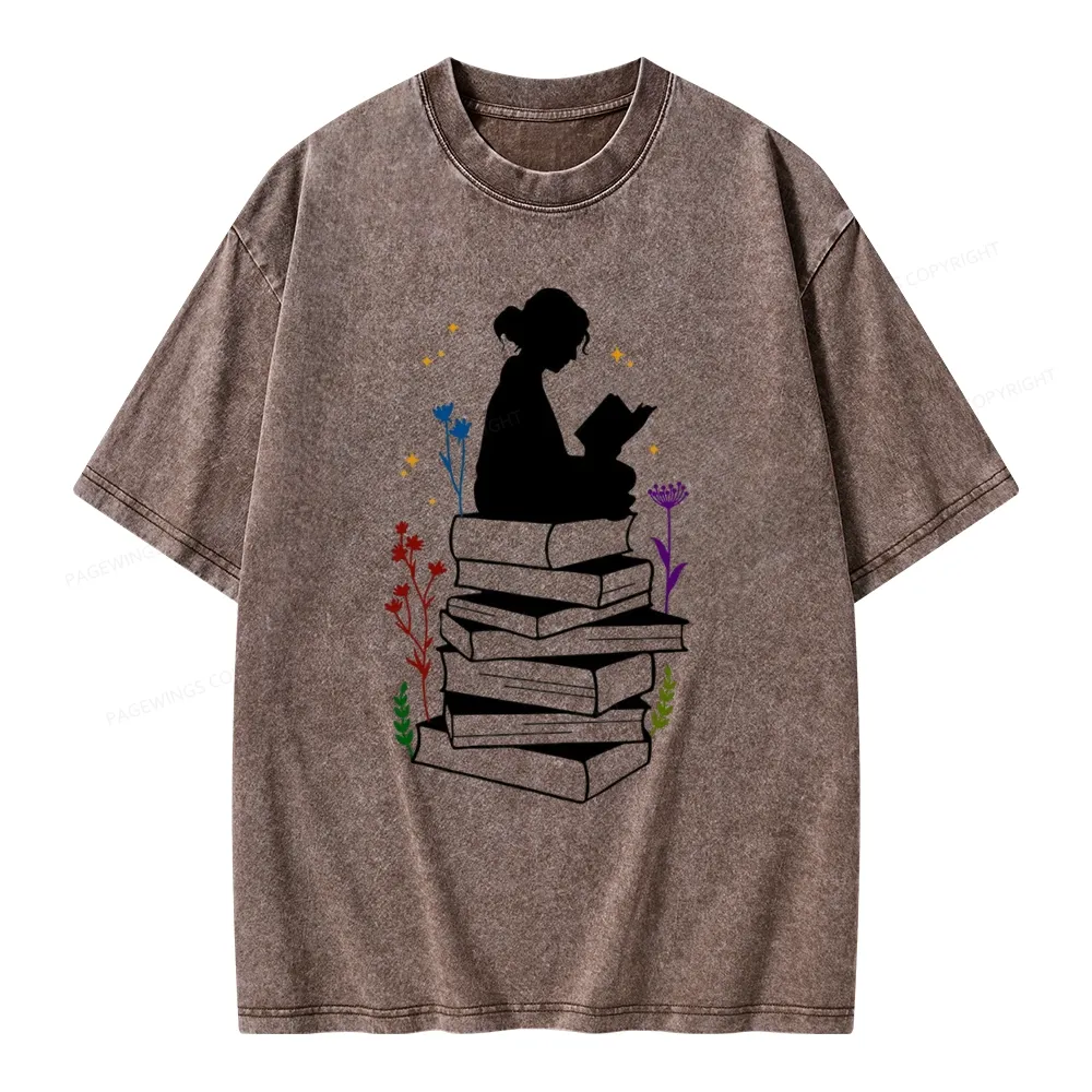 Pagewings Girl Reading Unisex Washed T-shirt