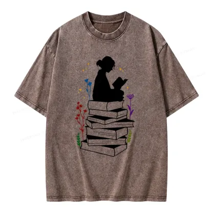 Pagewings Girl Reading Unisex Washed T-shirt