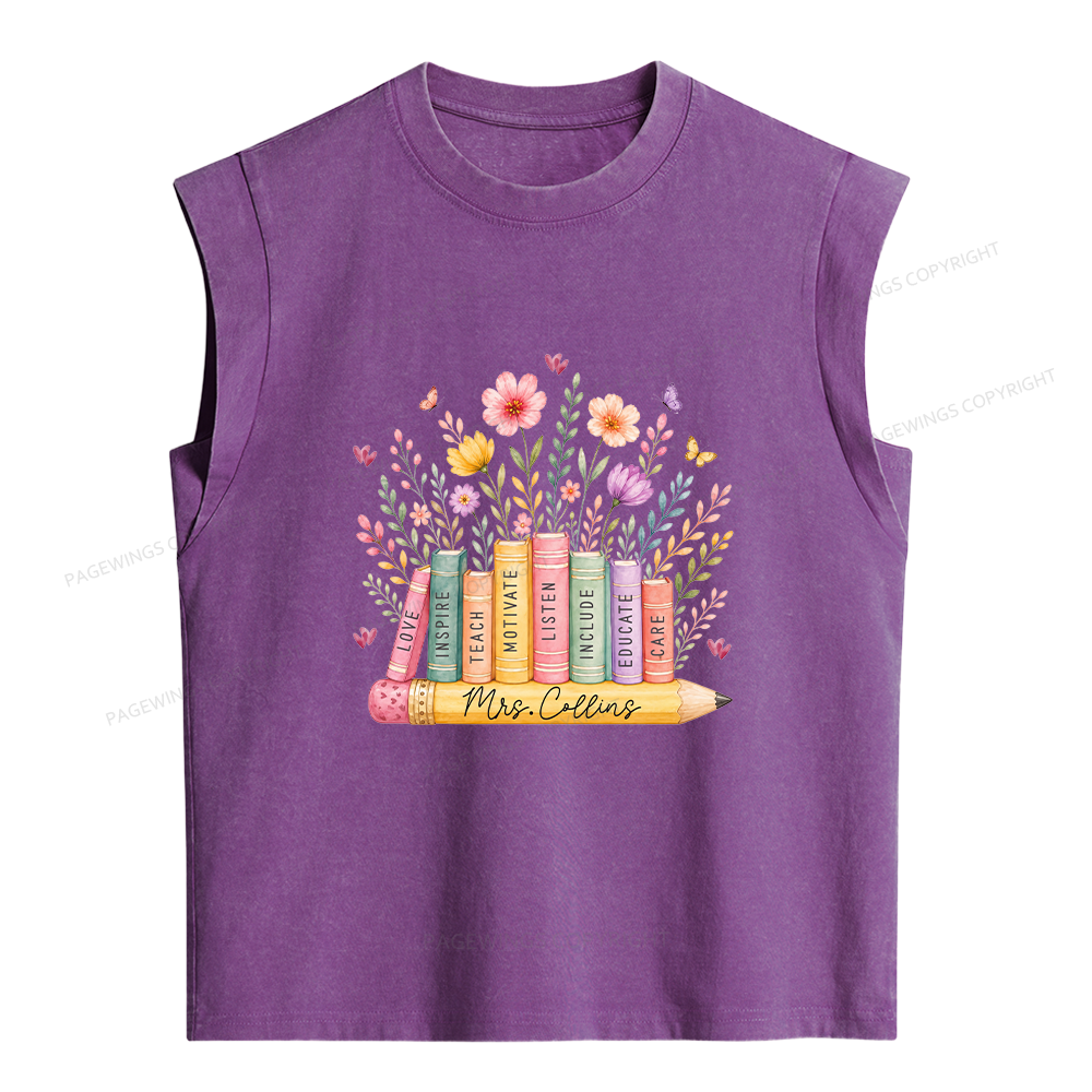 Pagewings Personalized Teacher  Women's Washed Tank Top