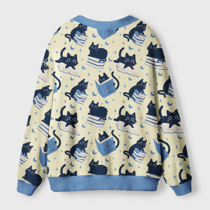 Pagewings Just A Cat Who Loves Reading Books Light Knit Unisex Cardigan Sweaters
