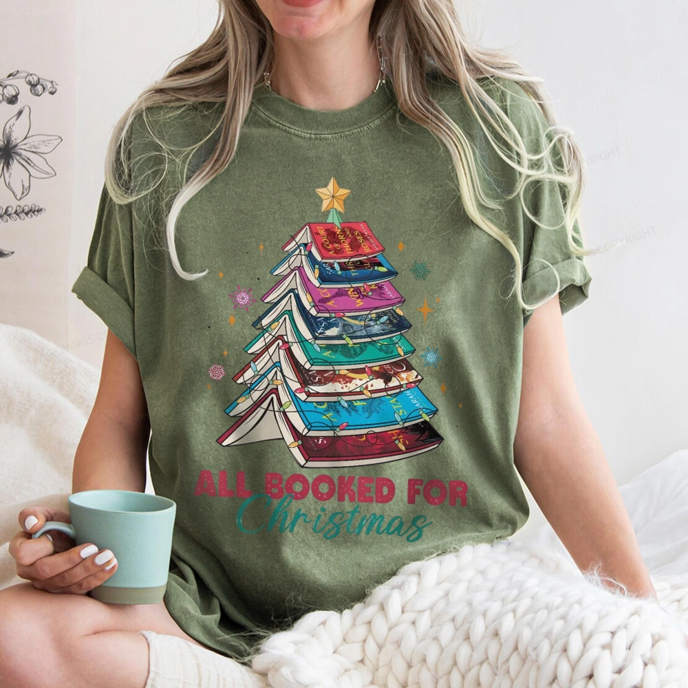 Pagewings SJM Book All Booked for Christmas Unisex Washed T-shirt