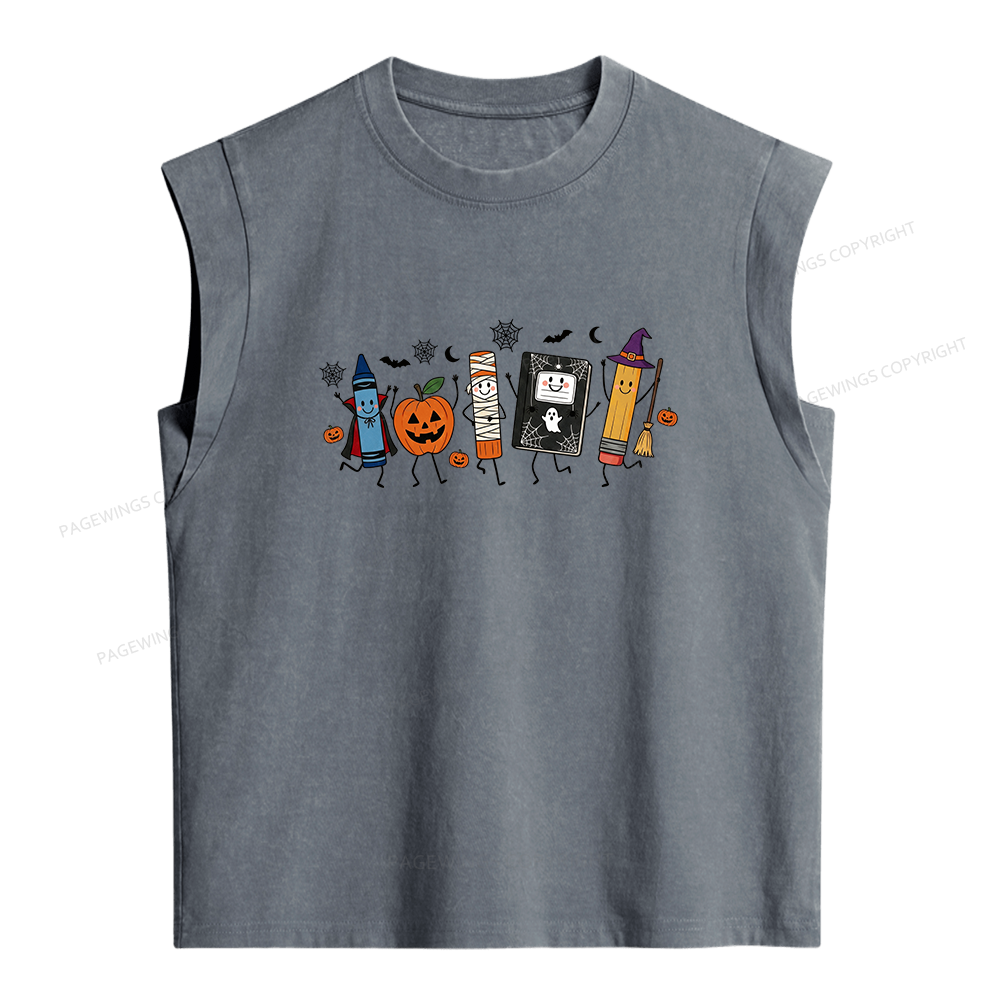 Pagewings Halloween Teacher Women's Washed Tank Top
