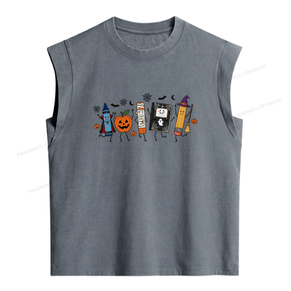 Pagewings Halloween Teacher Women's Washed Tank Top