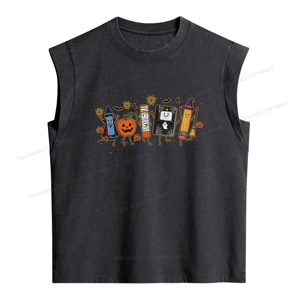 Pagewings Halloween Teacher Women's Washed Tank Top