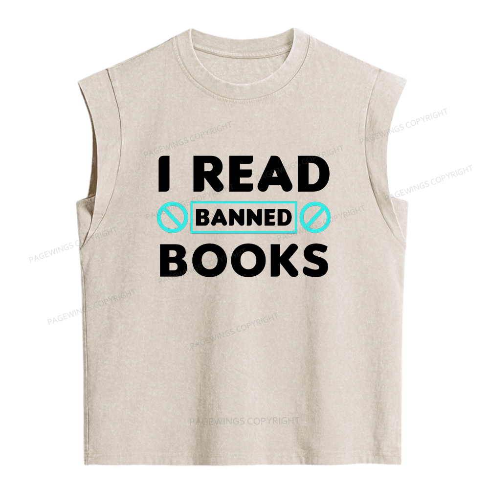 Pagewings I Read Banned Books  Women's Washed Tank Top