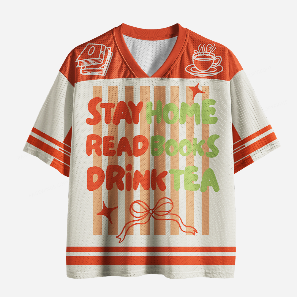 Pagewings Stay Home Read Books Drink Tea Unisex Mesh Jersey