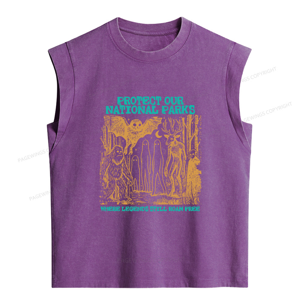 Pagewings Protect Our Parks Vintage Camping Women's Washed Tank Top