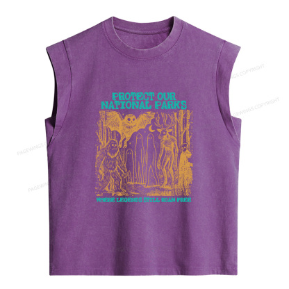 Pagewings Protect Our Parks Vintage Camping Women's Washed Tank Top