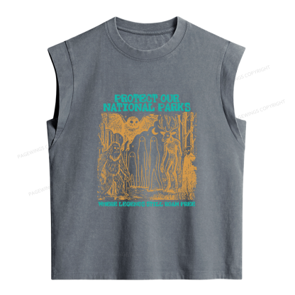 Pagewings Protect Our Parks Vintage Camping Women's Washed Tank Top